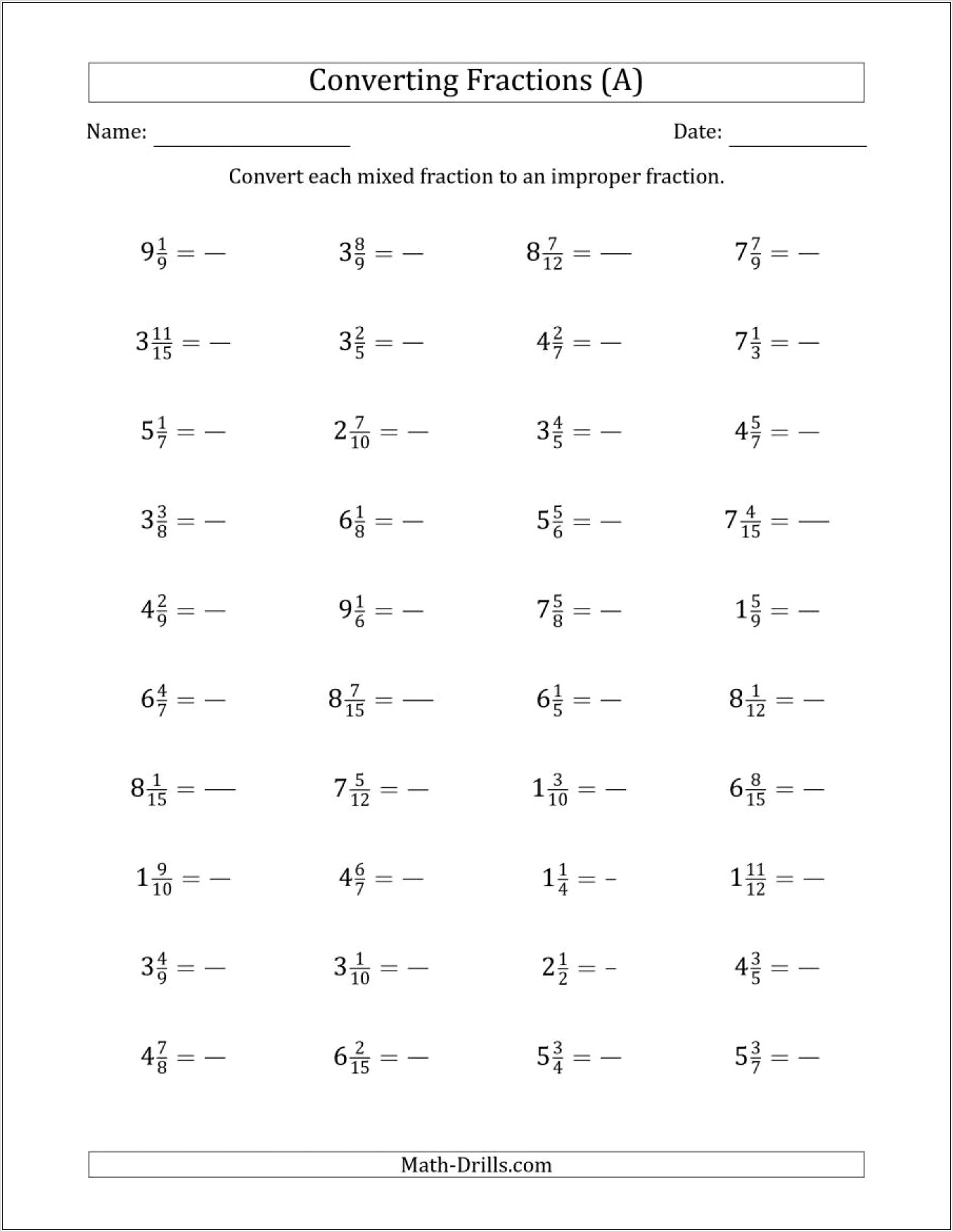 Worksheet On Fractions For Grade 5
