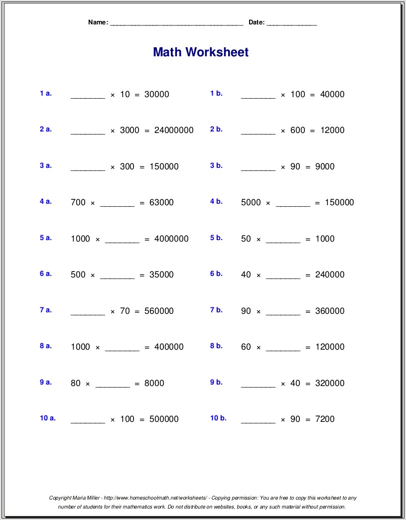 Worksheet On Large Numbers For Grade 5