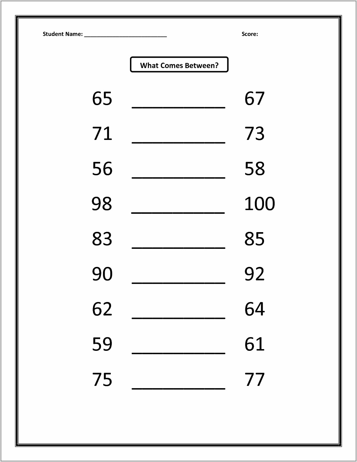 Worksheet On Numbers Before And After