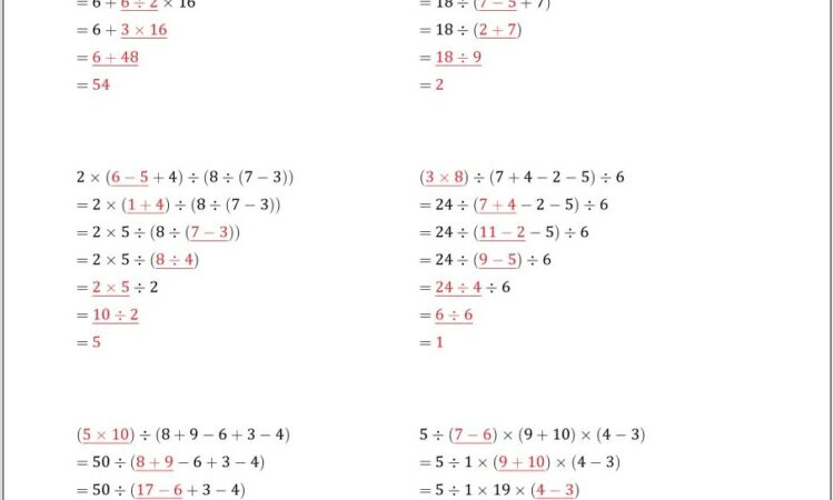 Worksheet On Order Of Operations With Integers