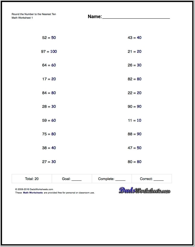 Worksheet On Rounding Whole Numbers And Decimals