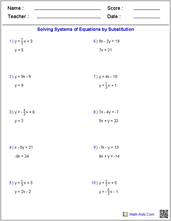 Worksheet On Substitution In Algebra