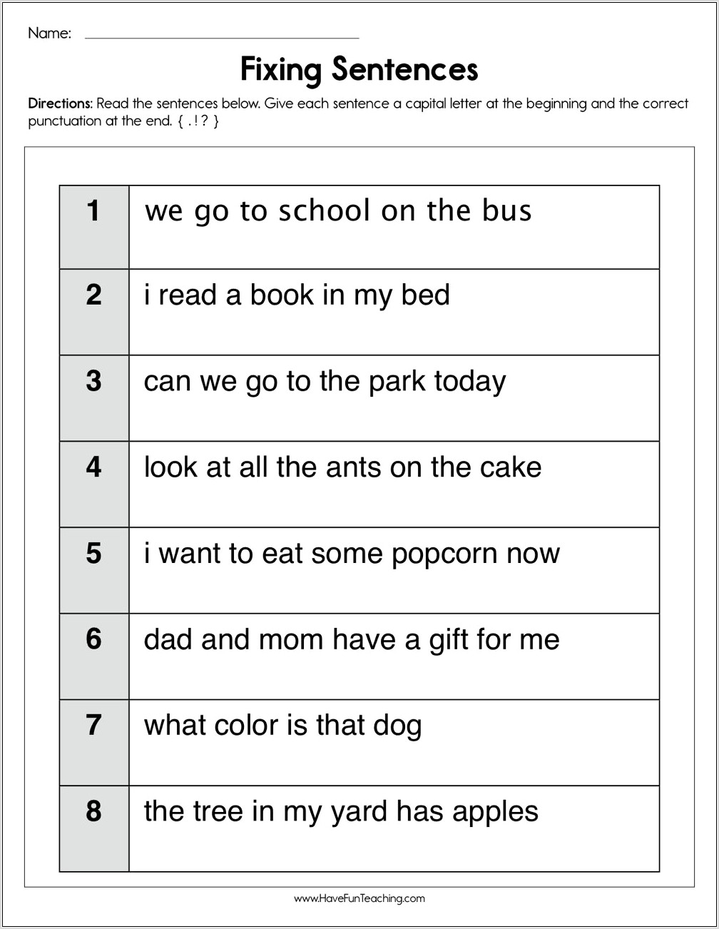 Worksheet On Writing Sentences Correctly