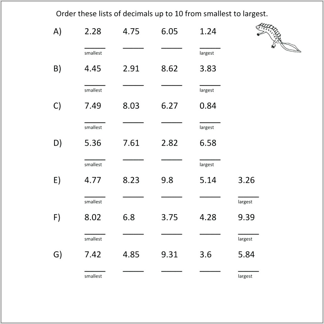 Worksheet Ordering Fractions And Decimals