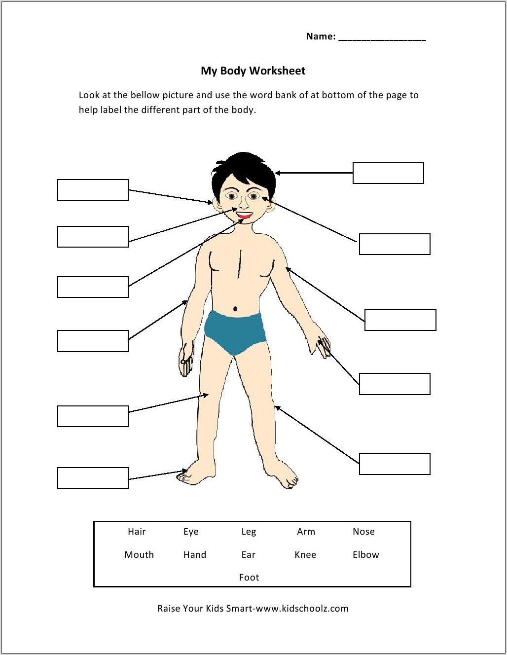 Worksheet Parts Of The Body Lable Printable