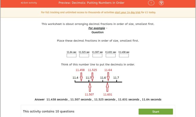 Worksheet Putting Numbers In Order