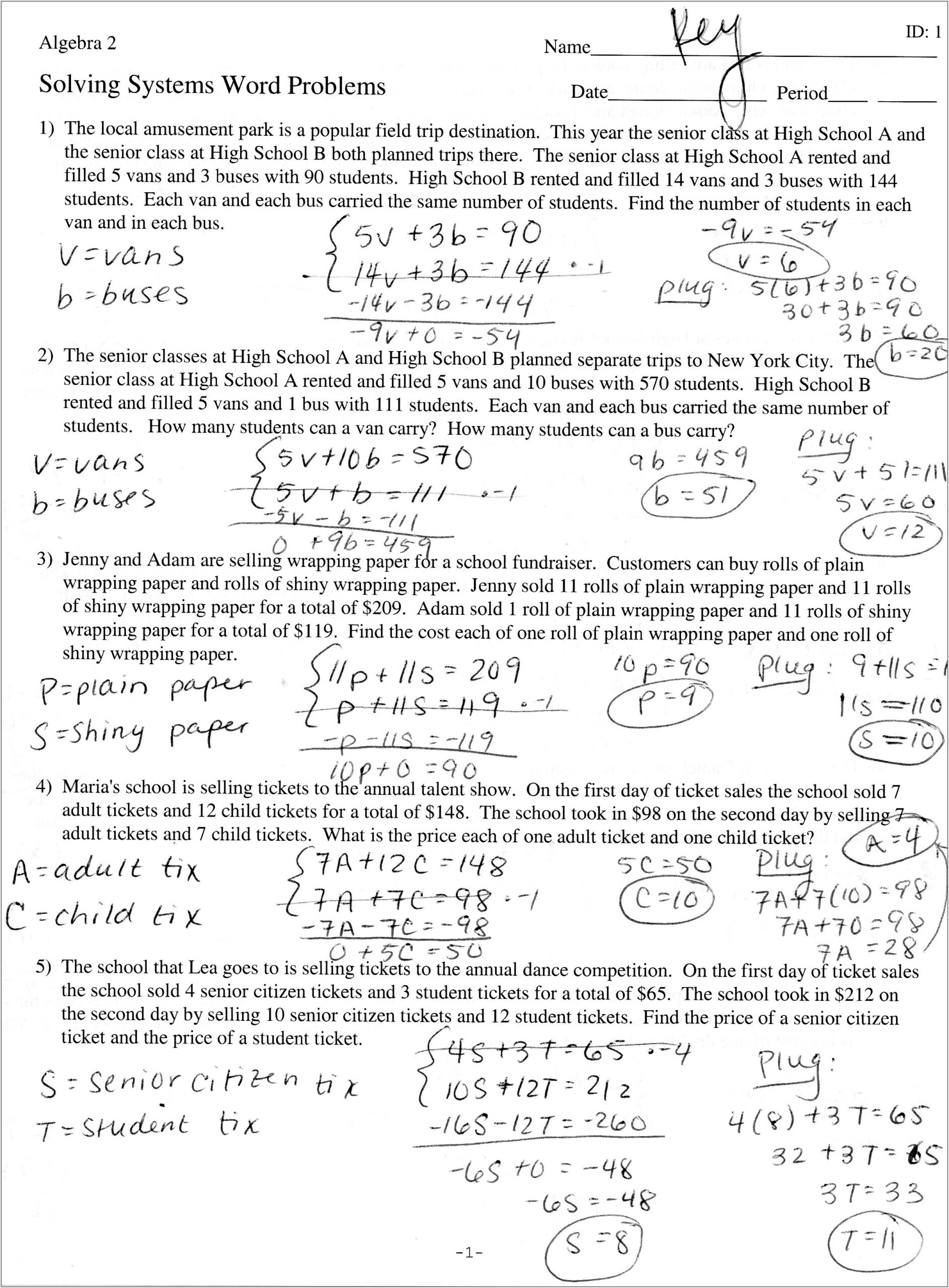 Worksheet Quadratic Word Problems
