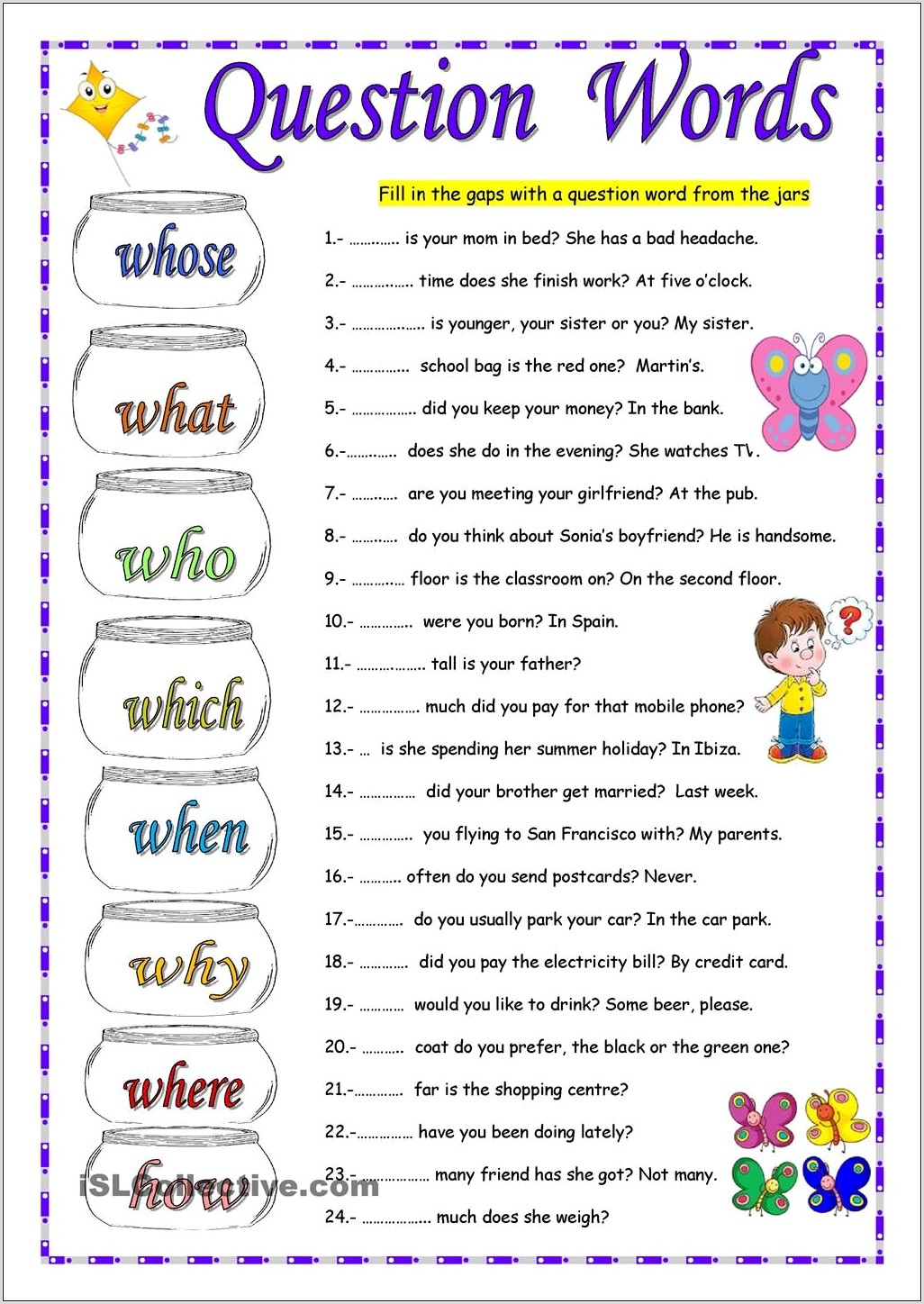 Worksheet Question Word Elementary