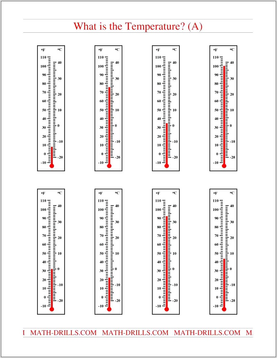 Worksheet Reading A Thermometer