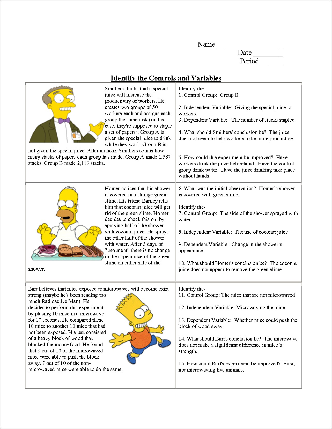 Worksheet Scientific Method Answers