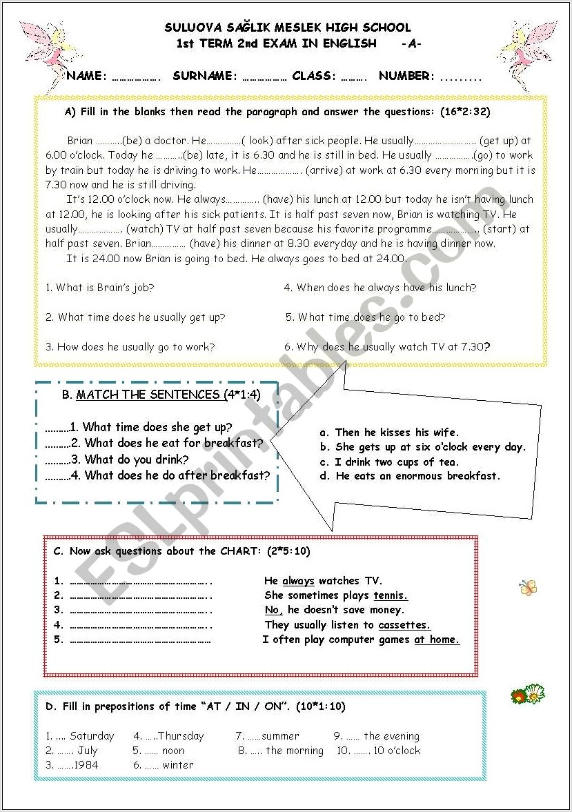 Worksheet Second Grade English
