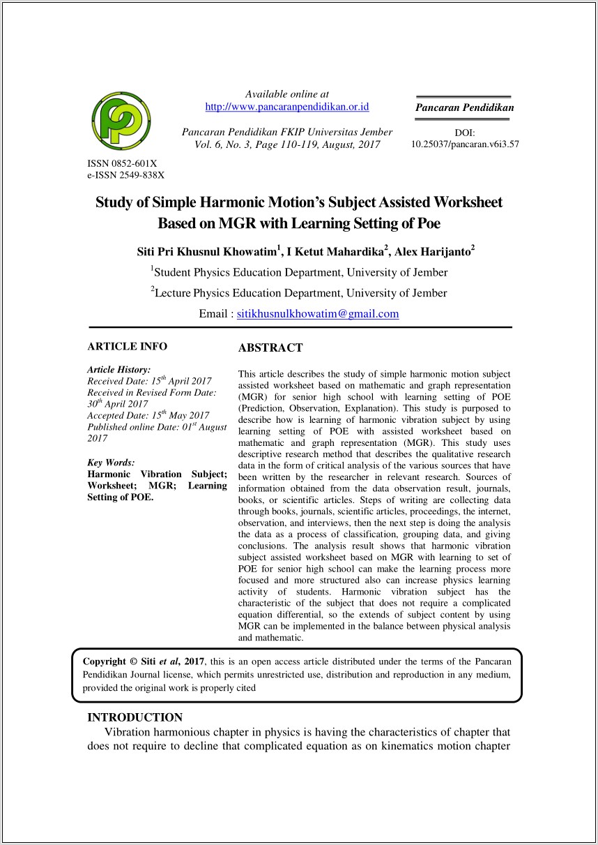 Worksheet Simple Harmonic Motion