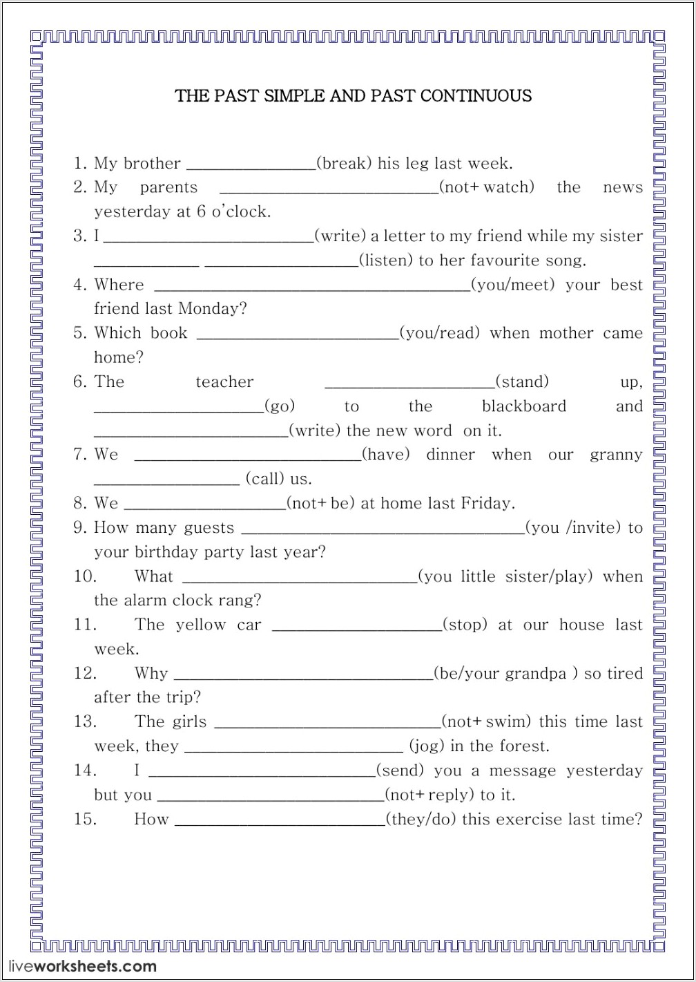Worksheet Simple Past And Past Continuous