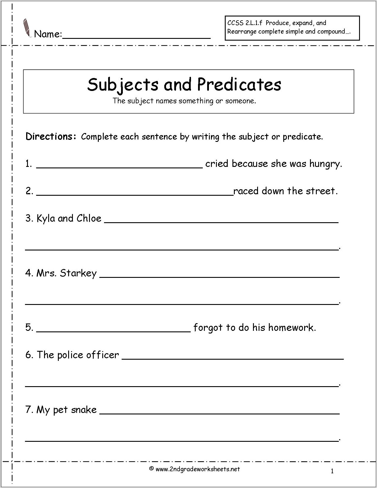 Worksheet Simple Subject And Predicate