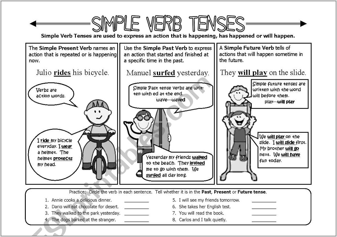 Worksheet Simple Verb Tenses