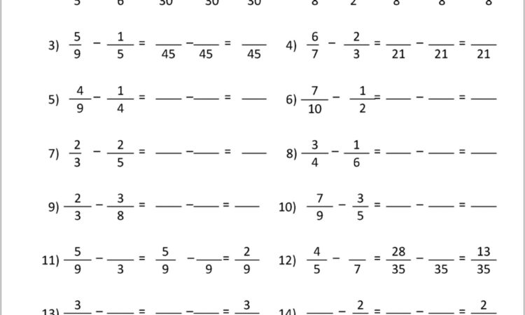 Worksheet Subtracting Fractions From Whole Numbers