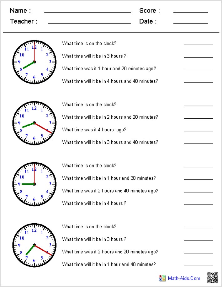 Worksheet Time Year 1