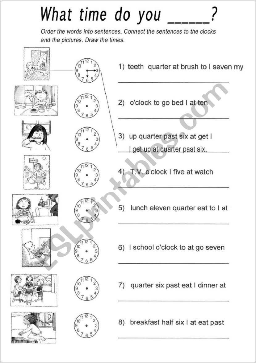 Worksheet What Time Do You