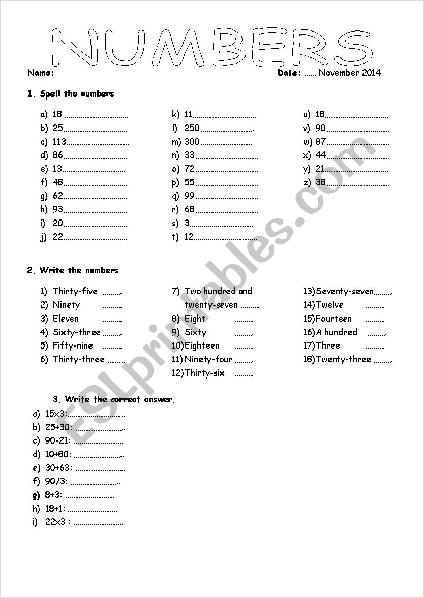 Worksheet With Numbers 1 100