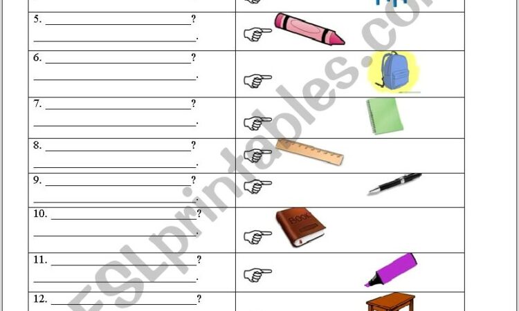 Worksheet With School Objects