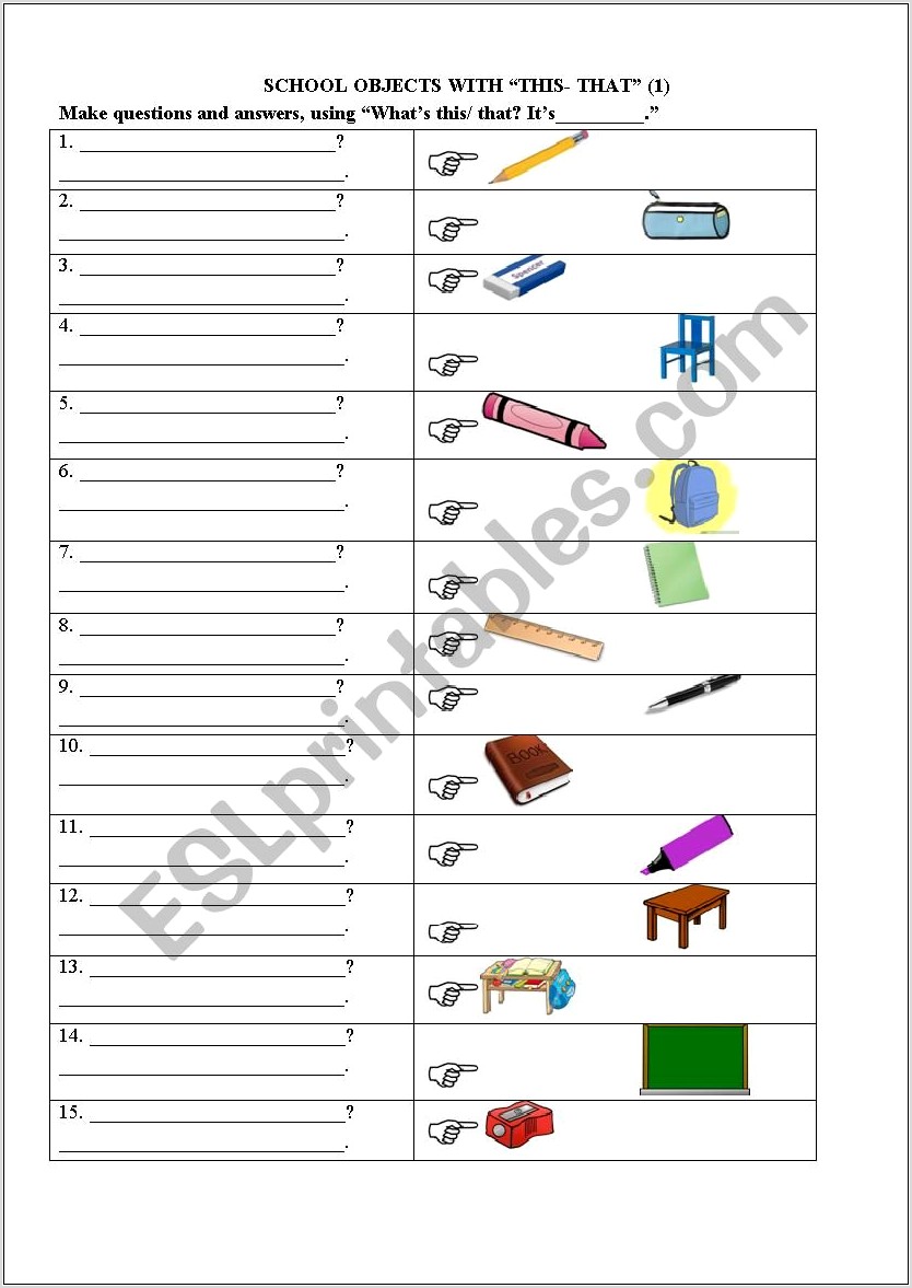 Worksheet With School Objects