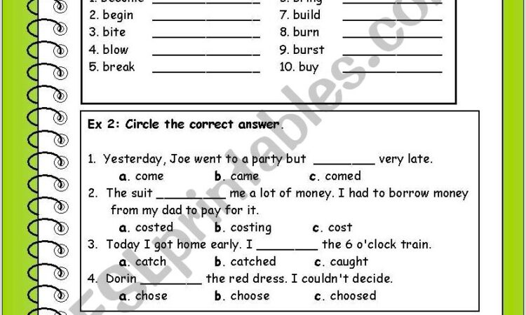 Worksheet With Simple Past