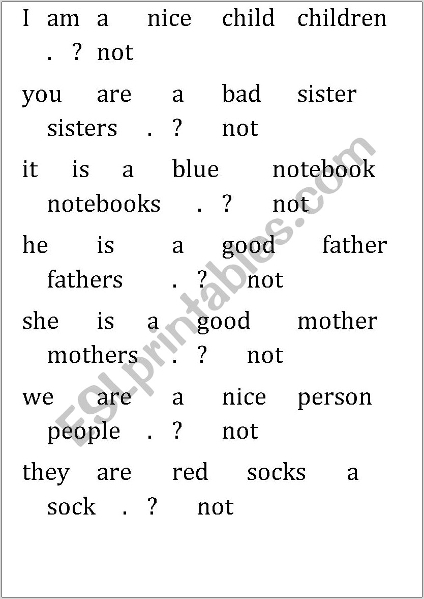 Worksheet With Simple Sentences
