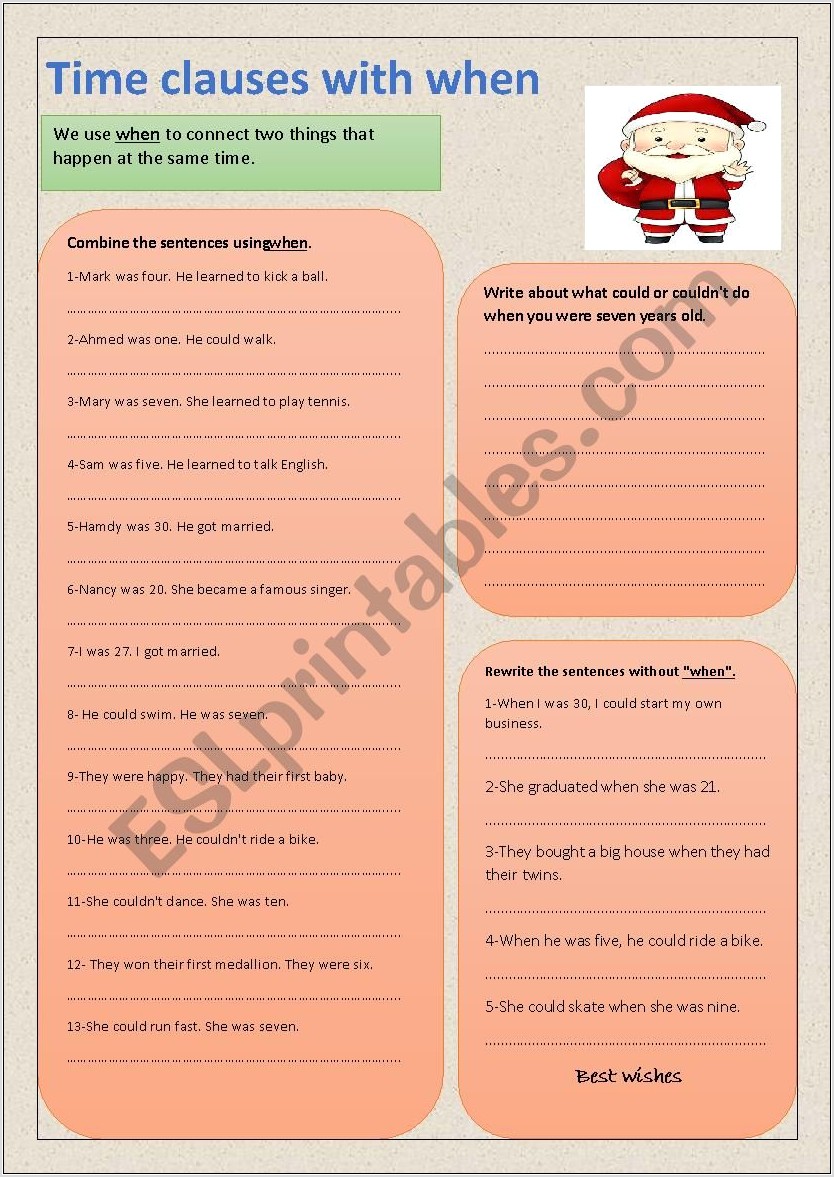 Worksheet With Time Clauses