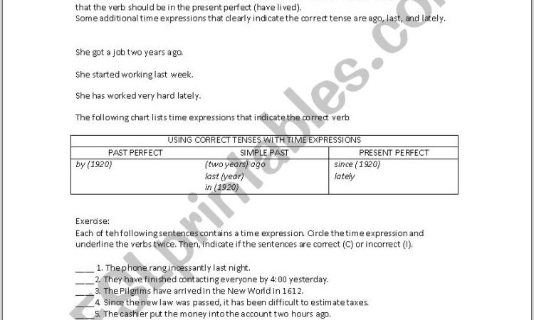 Worksheet With Time Expressions