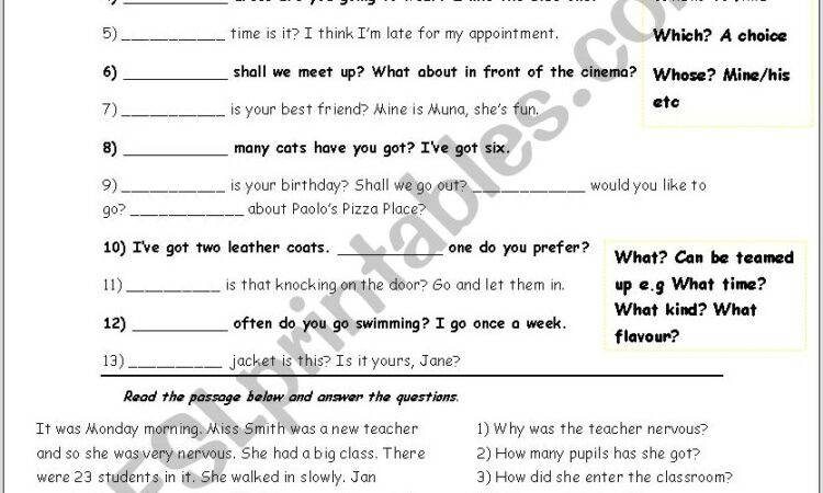 Worksheet With Wh Words