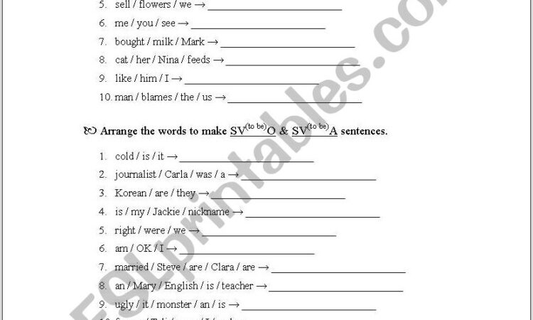 Worksheet Word Order In Sentences