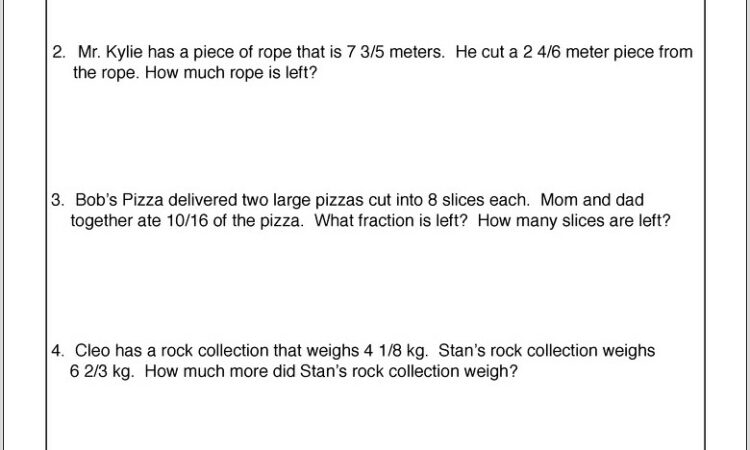 Worksheet Word Problems Fractions