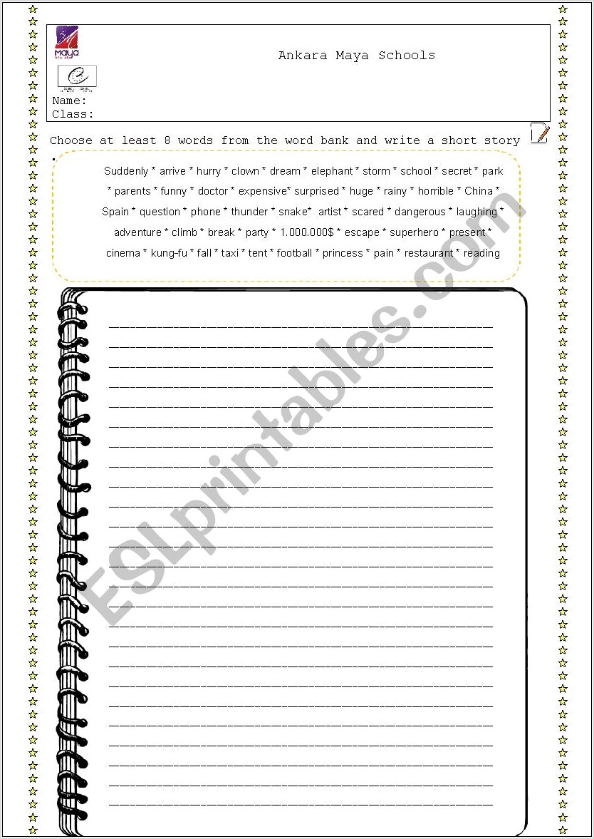 Worksheet Writing A Story