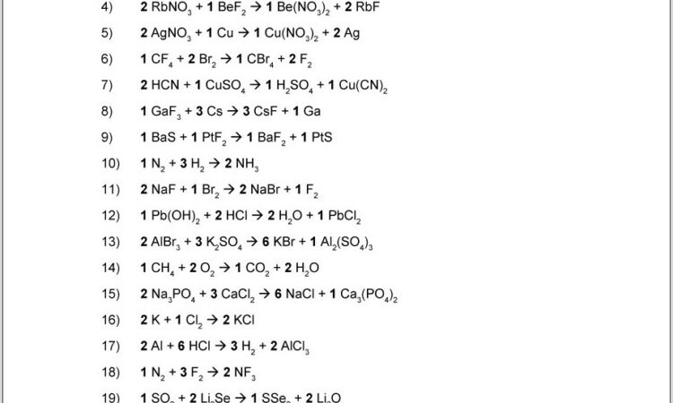 Worksheet Writing Balancing Chemical Reactions Answers