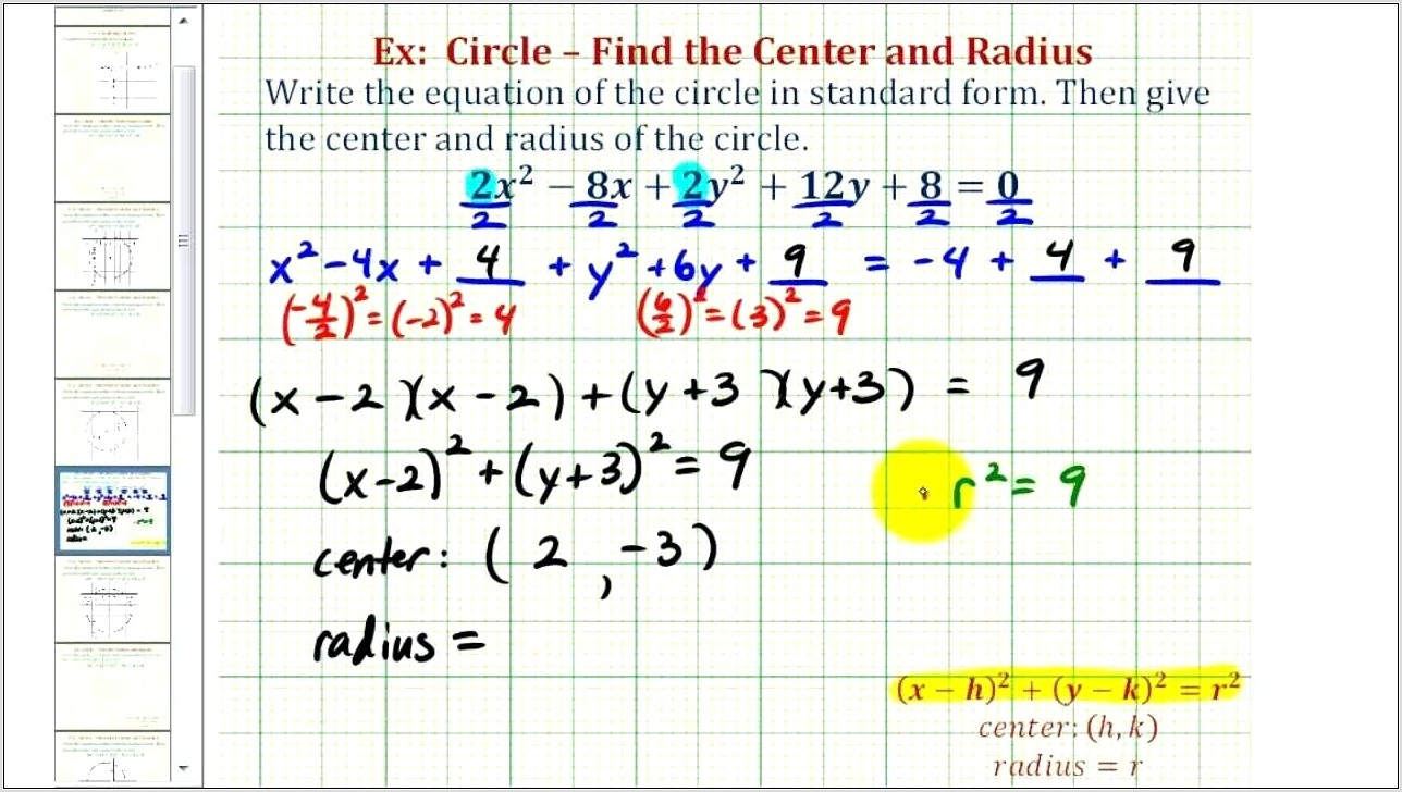 Worksheet Writing Equations Of Circles