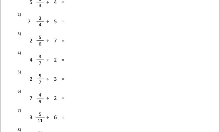 Worksheets Dividing Whole Numbers By Fractions