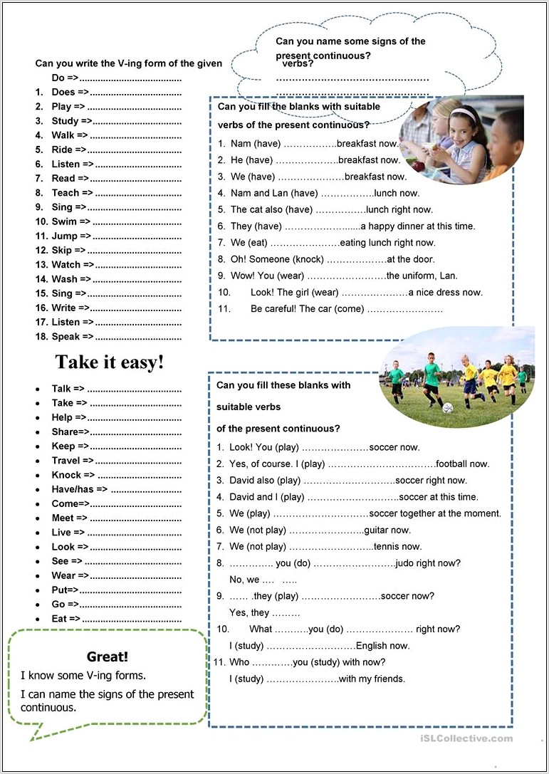 Worksheets English Present Continuous