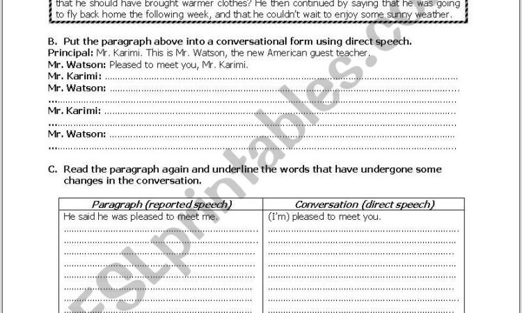 Worksheets English Reported Speech