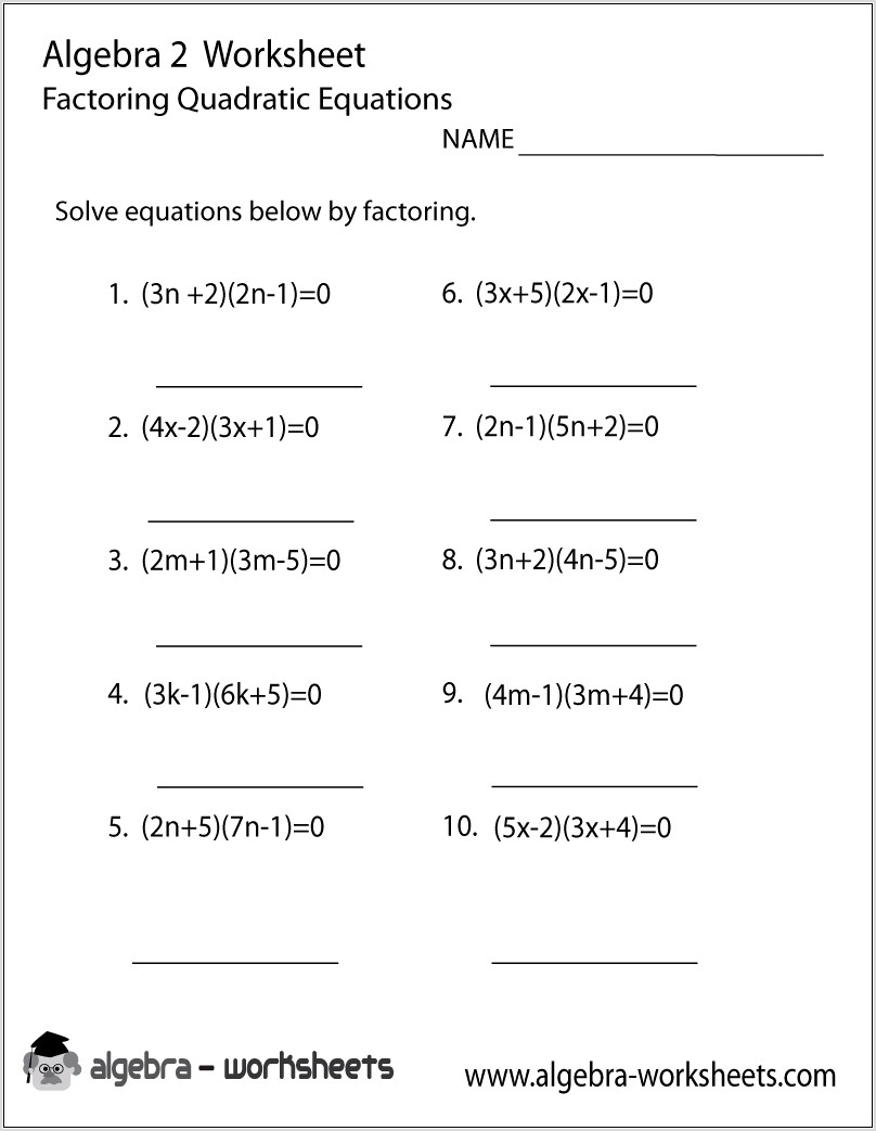 Worksheets For Algebra 2