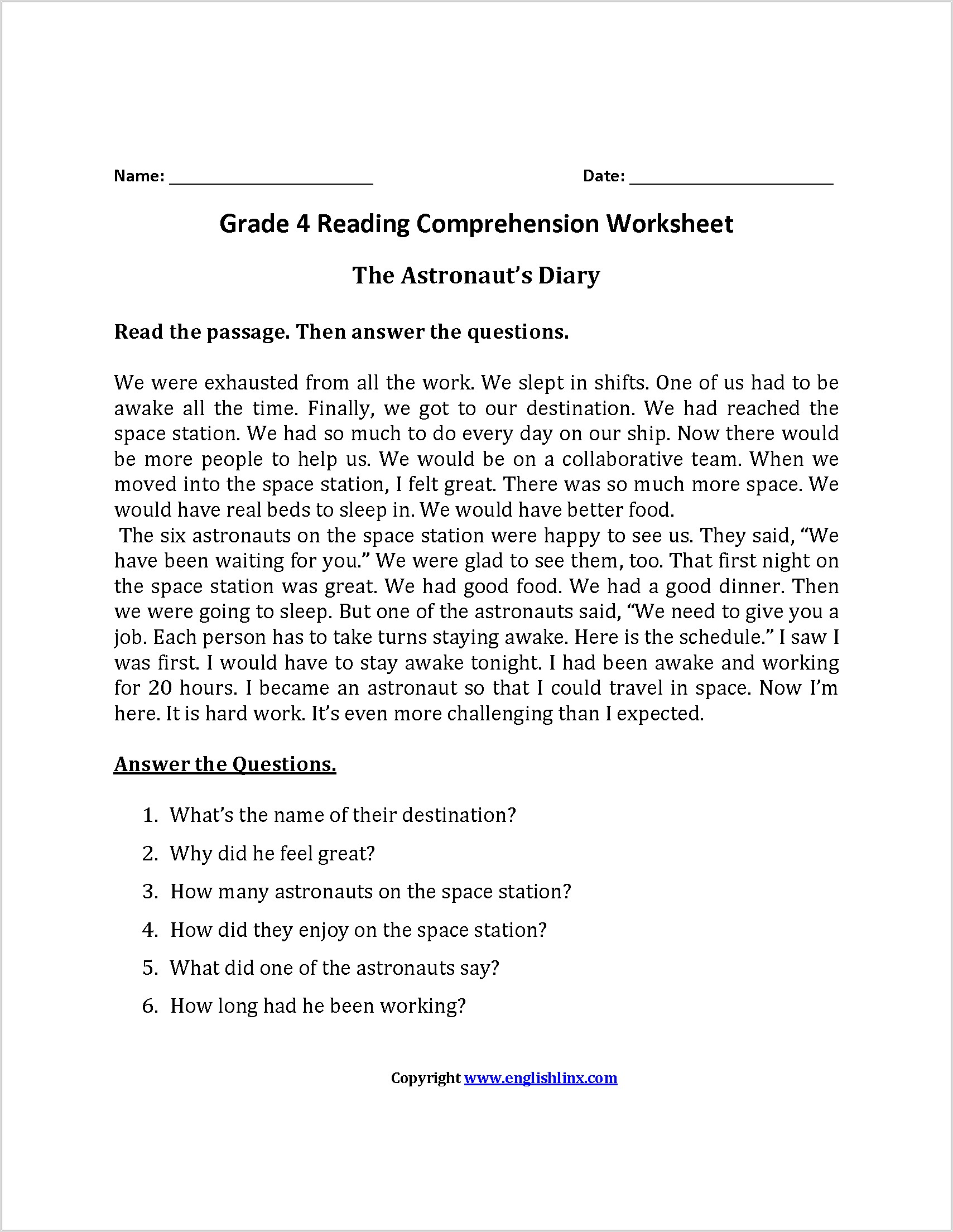 Worksheets For Grade 5 English Comprehensions