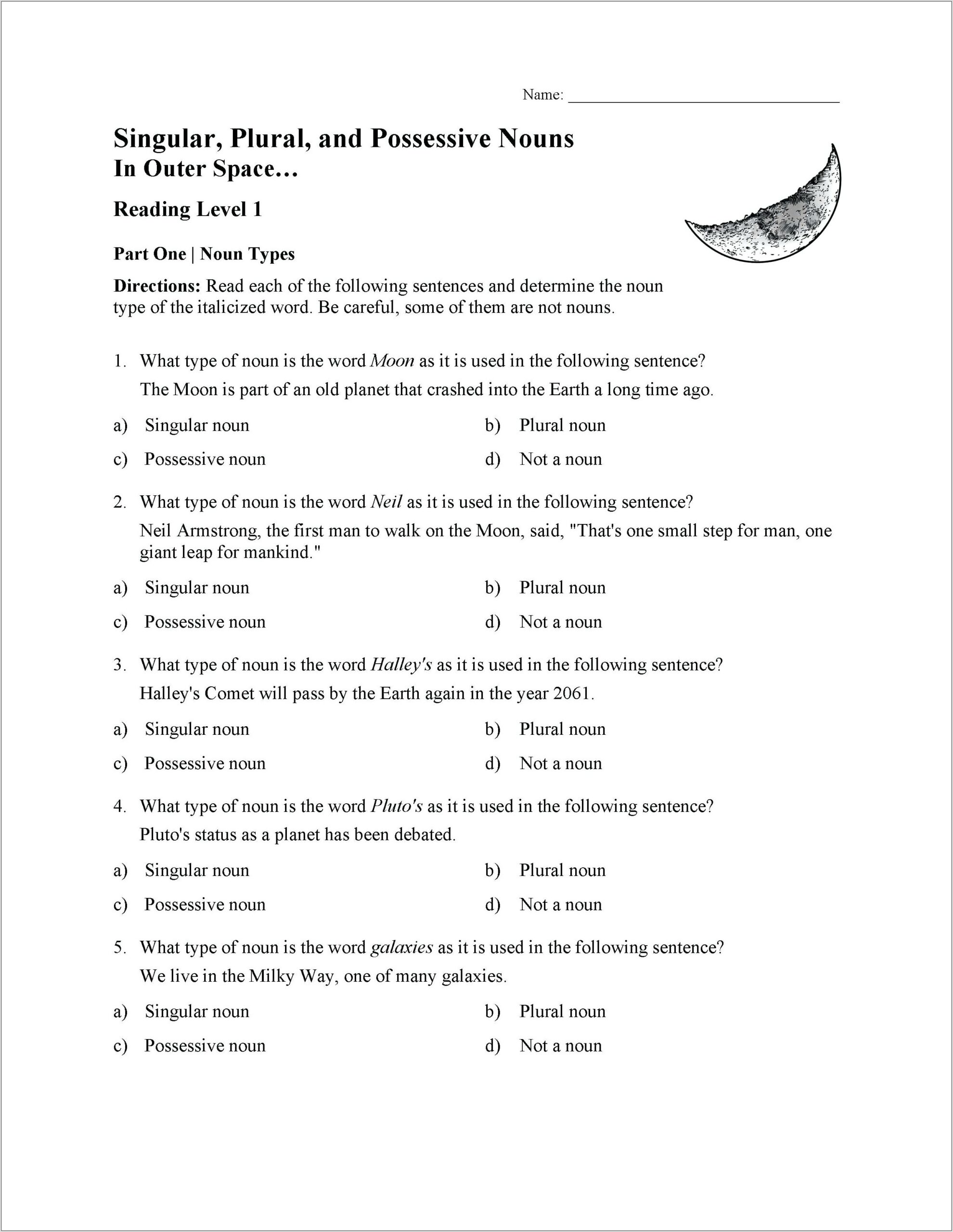 Worksheets For Grade 5 On Nouns