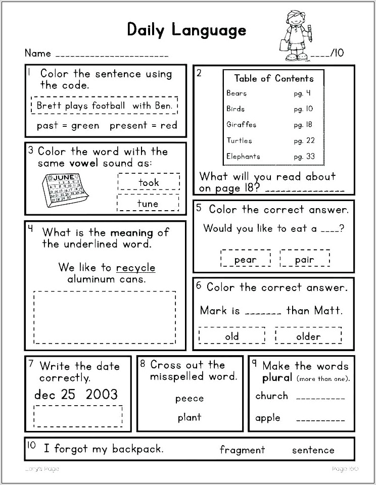 Worksheets For Second Grade Language Arts