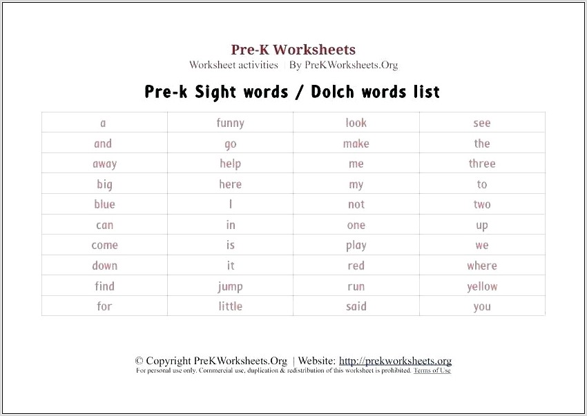 Worksheets For Sight Word Come