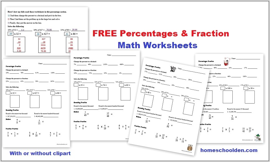 Worksheets Fractions And Percentages