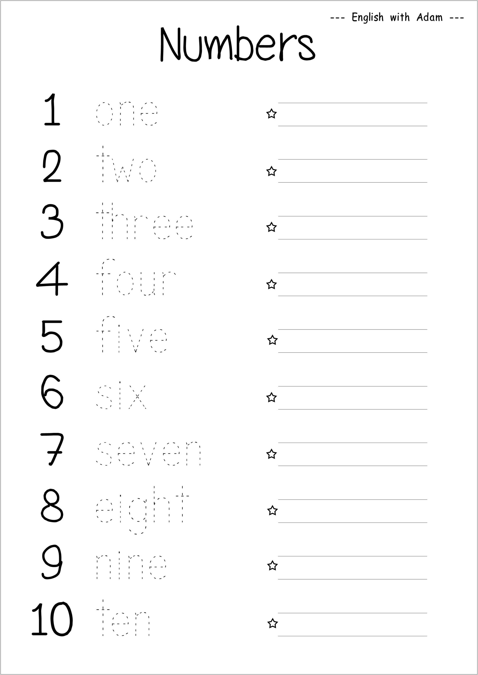 Worksheets Numbers In English