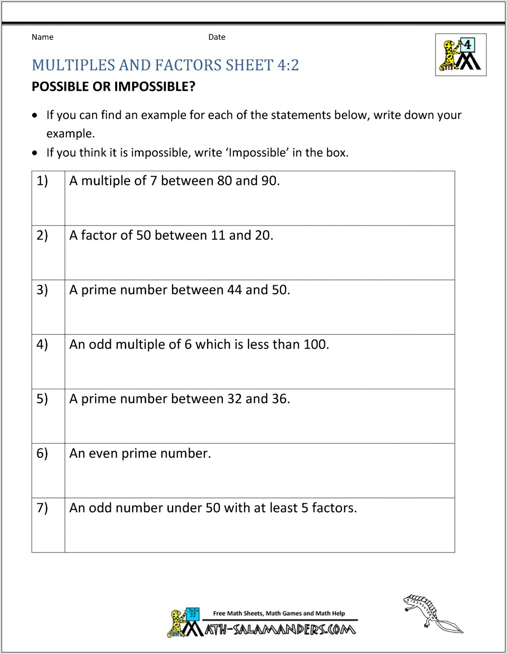 Worksheets On Factoring Numbers