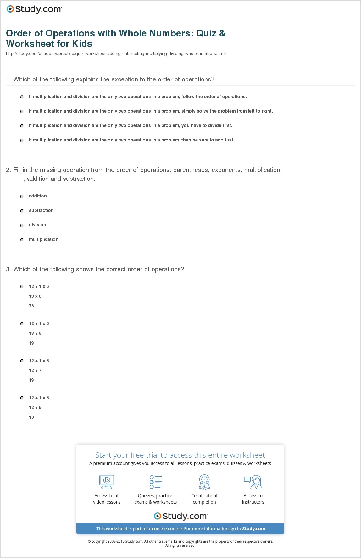 Worksheets On Numbers And Operations