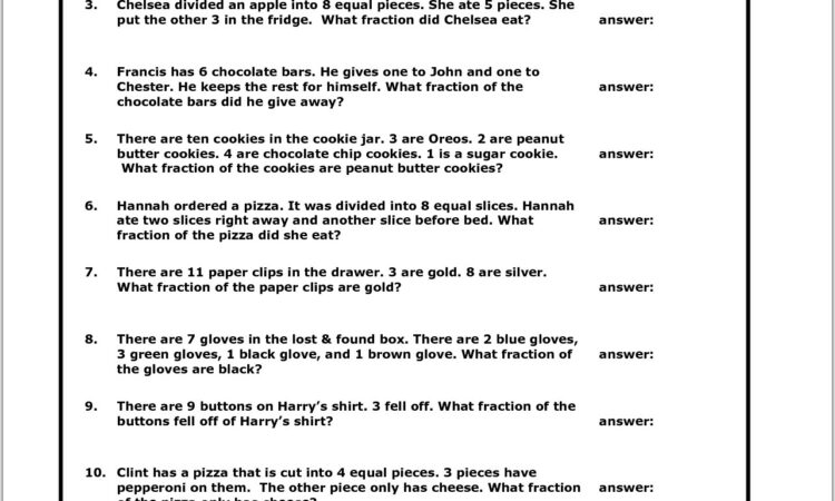 Worksheets On Word Problems In Fractions