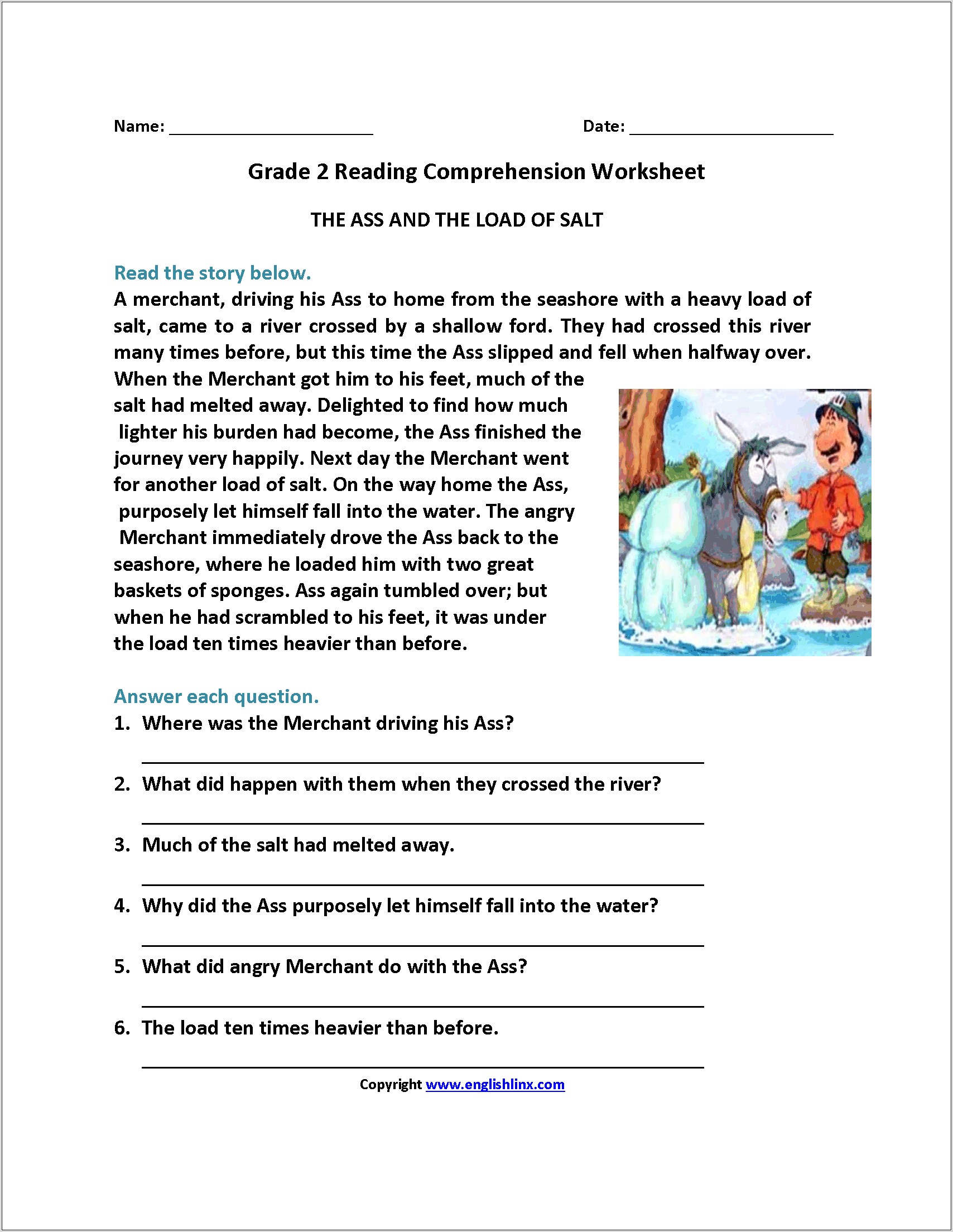 Worksheets Second Grade Reading Comprehension