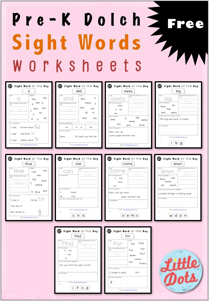 Worksheets Sight Words Free